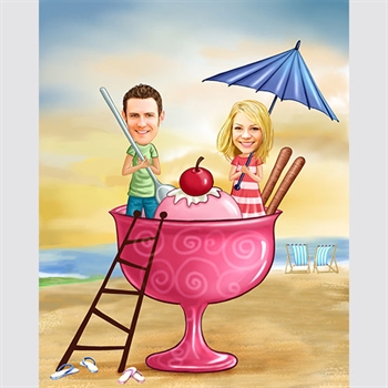 Ice Cream Couple Caricature from Photos - myDaVinci